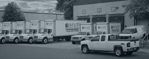 MVP Logistics vehicle fleet outside of a freight loading bay in MN 2