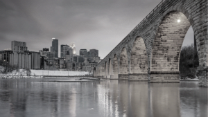 Minneapolis Minnesota Stone Arch Bridge and Skyline