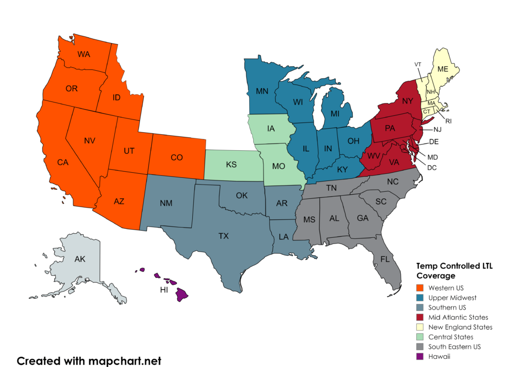 MVP Logistics provides temperature controlled LTL shipping services to most of the United States. Click to learn more about our LTL cold chain shipping solutions.